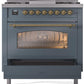 ILVE Nostalgie II 36" Dual Fuel Propane Gas Range in Blue Grey with Brass Trim, UP36FNMPBGGLP