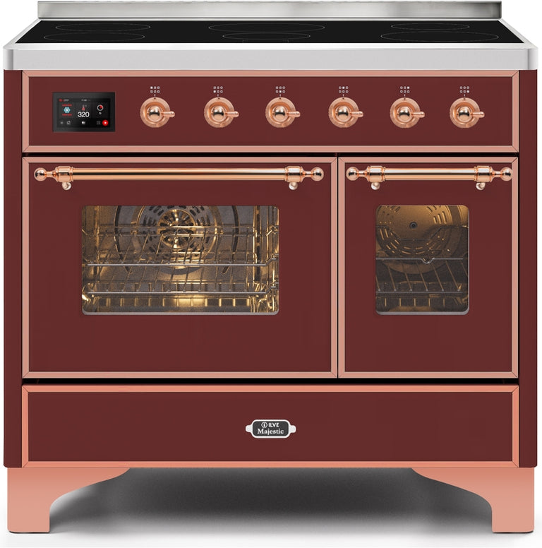 ILVE Majestic II 40" Induction Range with Element Stove and Electric Oven in Burgundy with Copper Trim, UMDI10NS3BUP