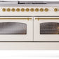 ILVE Nostalgie II 60" Dual Fuel Propane Gas Range in Antique White with Brass Trim, UP60FSNMPAWGLP