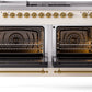 ILVE Nostalgie II 60" Dual Fuel Propane Gas Range in Antique White with Brass Trim, UP60FSNMPAWGLP