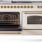 ILVE Nostalgie II 60" Dual Fuel Propane Gas Range in Antique White with Brass Trim, UP60FSNMPAWGLP