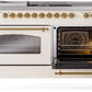 ILVE Nostalgie II 60" Dual Fuel Propane Gas Range in Antique White with Brass Trim, UP60FSNMPAWGLP