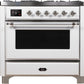 ILVE Majestic II 36" Dual Fuel Natural Gas Range in White with Chrome Trim, UM09FDNS3WHC