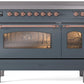 ILVE Nostalgie II 48" Induction Range with Element Stove and Electric Oven in Blue Grey with Copper Trim, UPI486NMPBGP