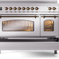ILVE Nostalgie II 48" Induction Range with Element Stove and Electric Oven in Stainless Steel with Bronze Trim, UPI486NMPSSB
