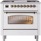 ILVE Nostalgie II 36" Dual Fuel Propane Gas Range in White with Bronze Trim, UP36FNMPWHBLP