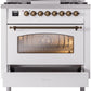ILVE Nostalgie II 36" Dual Fuel Propane Gas Range in White with Bronze Trim, UP36FNMPWHBLP