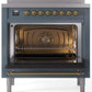 ILVE Nostalgie II 36" Induction Range with Element Stove and Electric Oven in Blue Grey with Brass Trim, UPI366NMPBGG