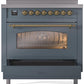 ILVE Nostalgie II 36" Induction Range with Element Stove and Electric Oven in Blue Grey with Brass Trim, UPI366NMPBGG