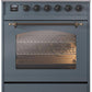 ILVE Nostalgie II 30" Induction Range with Element Stove and Electric Oven in Blue Grey with Bronze Trim, UPI304NMPBGB