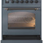 ILVE Nostalgie II 30" Induction Range with Element Stove and Electric Oven in Blue Grey with Bronze Trim, UPI304NMPBGB