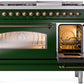 ILVE Nostalgie II 48" Dual Fuel Propane Gas Range in Emerald Green with Bronze Trim, UP48FNMPEGBLP