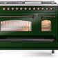 ILVE Nostalgie II 48" Dual Fuel Propane Gas Range in Emerald Green with Bronze Trim, UP48FNMPEGBLP