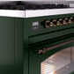 ILVE Nostalgie II 48" Dual Fuel Propane Gas Range in Emerald Green with Bronze Trim, UP48FNMPEGBLP