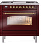 ILVE Nostalgie II 36" Dual Fuel Natural Gas Range in Burgundy with Brass Trim, UP36FNMPBUG