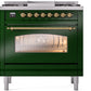 ILVE Nostalgie II 36" Dual Fuel Propane Gas Range in Emerald Green with Brass Trim, UP36FNMPEGGLP