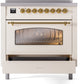 ILVE Nostalgie II 36" Induction Range with Element Stove and Electric Oven in Antique White with Brass Trim, UPI366NMPAWG