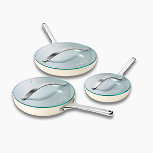 Caraway Fry Pan Trio with Glass Lids
