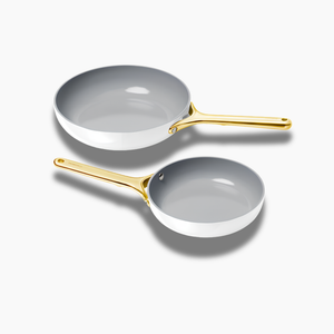 Caraway Fry Pan Duo in White with Gold Handles