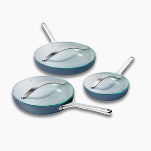 Caraway Fry Pan Trio with Glass Lids