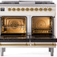 ILVE Nostalgie II 40" Dual Fuel Natural Gas Range in Antique White with Brass Trim, UPD40FNMPAWG
