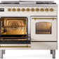 ILVE Nostalgie II 40" Dual Fuel Natural Gas Range in Antique White with Brass Trim, UPD40FNMPAWG