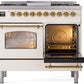 ILVE Nostalgie II 40" Dual Fuel Natural Gas Range in Antique White with Brass Trim, UPD40FNMPAWG