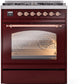 ILVE Nostalgie II 30" Dual Fuel Propane Gas Range in Burgundy with Copper Trim, UP30NMPBUPLP