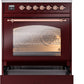 ILVE Nostalgie II 30" Dual Fuel Propane Gas Range in Burgundy with Copper Trim, UP30NMPBUPLP