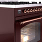ILVE Nostalgie II 30" Dual Fuel Propane Gas Range in Burgundy with Copper Trim, UP30NMPBUPLP