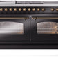 ILVE Nostalgie II 60" Dual Fuel Natural Gas Range in Glossy Black with Bronze Trim, UP60FSNMPBKB