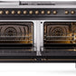 ILVE Nostalgie II 60" Dual Fuel Natural Gas Range in Glossy Black with Bronze Trim, UP60FSNMPBKB