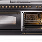 ILVE Nostalgie II 60" Dual Fuel Natural Gas Range in Glossy Black with Bronze Trim, UP60FSNMPBKB