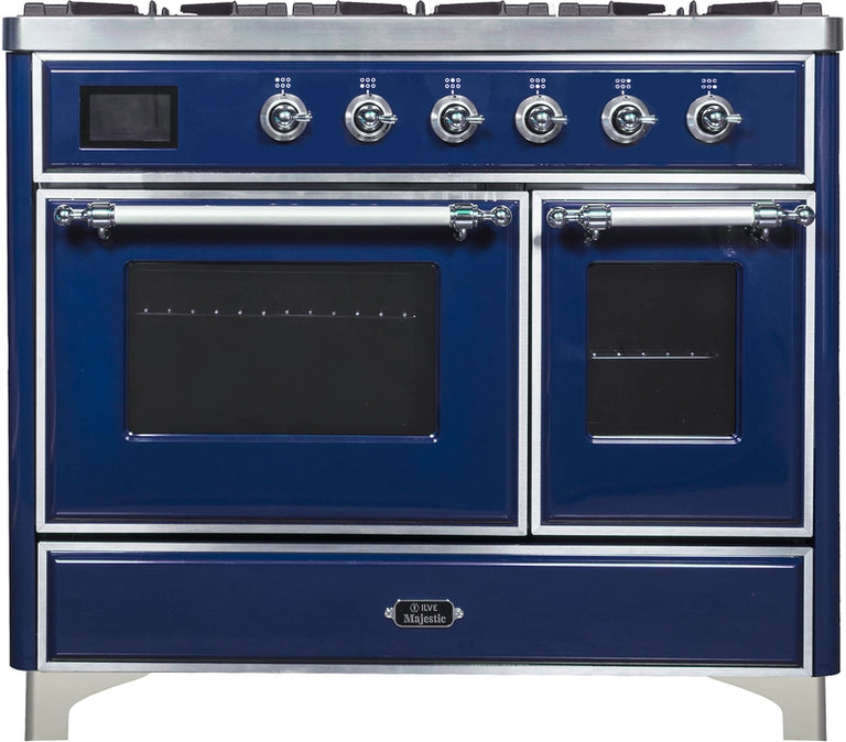 ILVE Majestic II 40" Dual Fuel Natural Gas Range in Blue with Chrome Trim, UMD10FDNS3MBC