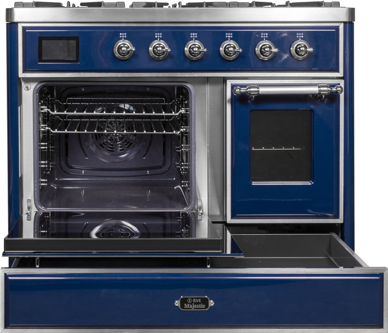 ILVE Majestic II 40" Dual Fuel Natural Gas Range in Blue with Chrome Trim, UMD10FDNS3MBC