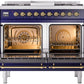 ILVE Nostalgie II 40" Dual Fuel Natural Gas Range in Blue with Brass Trim, UPD40FNMPMBG