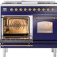 ILVE Nostalgie II 40" Dual Fuel Natural Gas Range in Blue with Brass Trim, UPD40FNMPMBG