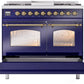ILVE Nostalgie II 40" Dual Fuel Natural Gas Range in Blue with Brass Trim, UPD40FNMPMBG