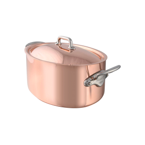Mauviel 1830 M'Heritage M'150 S Copper Oval Stewpan With Lid, Cast Stainless Steel Handles, 7.2-Qt
