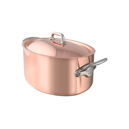 Mauviel 1830 M'Heritage M'150 S Copper Oval Stewpan With Lid, Cast Stainless Steel Handles, 7.2-Qt