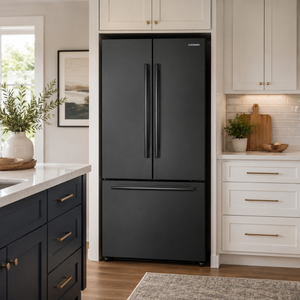 Cosmo Vista Collection 30-Inch Counter-Depth 3-Door French Door Refrigerator, 17.5 cu. ft. with Ice Maker and LED Lighting, Matte Black, COS-RFFV183GHBK