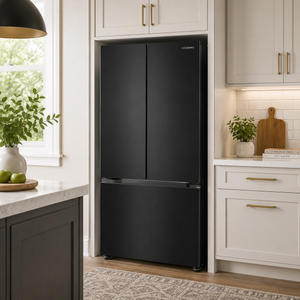 Cosmo Vista Collection 30-Inch Counter-Depth 3-Door French Door Refrigerator, 17.5 cu. ft. with Ice Maker and Recessed Handles, Matte Black, COS-RFFV183RBK