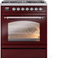ILVE Nostalgie II 30" Dual Fuel Natural Gas Range in Burgundy with Chrome Trim, UP30NMPBUC