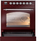 ILVE Nostalgie II 30" Dual Fuel Natural Gas Range in Burgundy with Chrome Trim, UP30NMPBUC