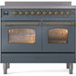 ILVE Nostalgie II 40" Induction Range with Element Stove and Electric Oven in Blue Grey with Brass Trim, UPDI406NMPBGG
