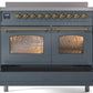 ILVE Nostalgie II 40" Induction Range with Element Stove and Electric Oven in Blue Grey with Brass Trim, UPDI406NMPBGG