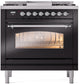 ILVE Nostalgie II 36" Dual Fuel Natural Gas Range in Glossy Black with Chrome Trim, UP36FNMPBKC
