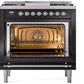 ILVE Nostalgie II 36" Dual Fuel Natural Gas Range in Glossy Black with Chrome Trim, UP36FNMPBKC