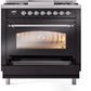 ILVE Nostalgie II 36" Dual Fuel Natural Gas Range in Glossy Black with Chrome Trim, UP36FNMPBKC