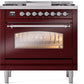 ILVE Nostalgie II 36" Dual Fuel Natural Gas Range in Burgundy with Chrome Trim, UP36FNMPBUC